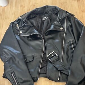 ZARA Women’s Black Faux Leather Biker Jacket